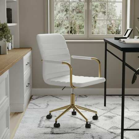Martha Stewart Taytum Upholstered Office Chair in White/Polished Brass CH-142370-WH-GLD-MS